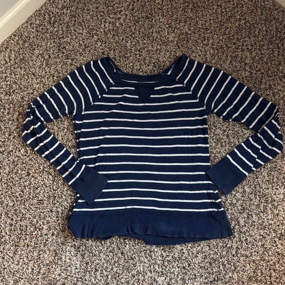Old Navy Navy Blue and White Striped Top